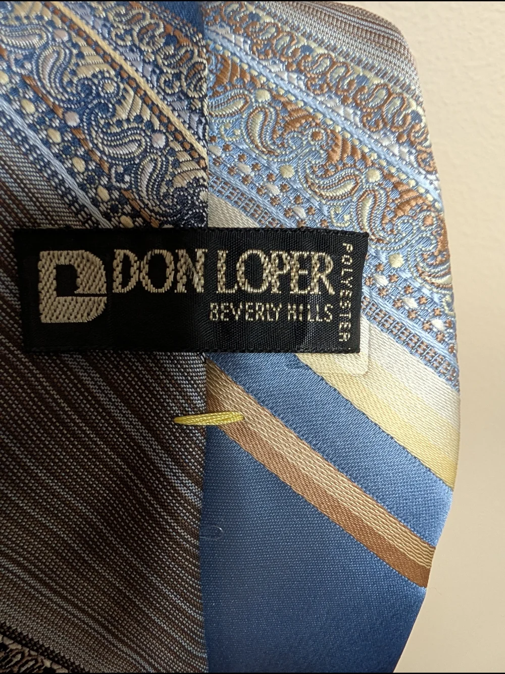 Don Loper Beverly Hills Tie Brown Blue Paisley Stripe Vintage 1970s California